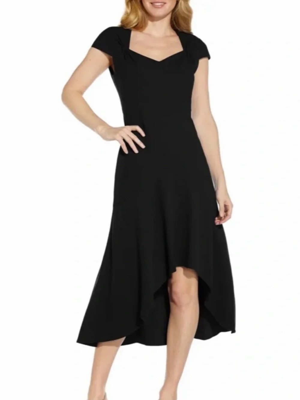Adrianna Papell Divine Crepe Midi Dress Black Size 12